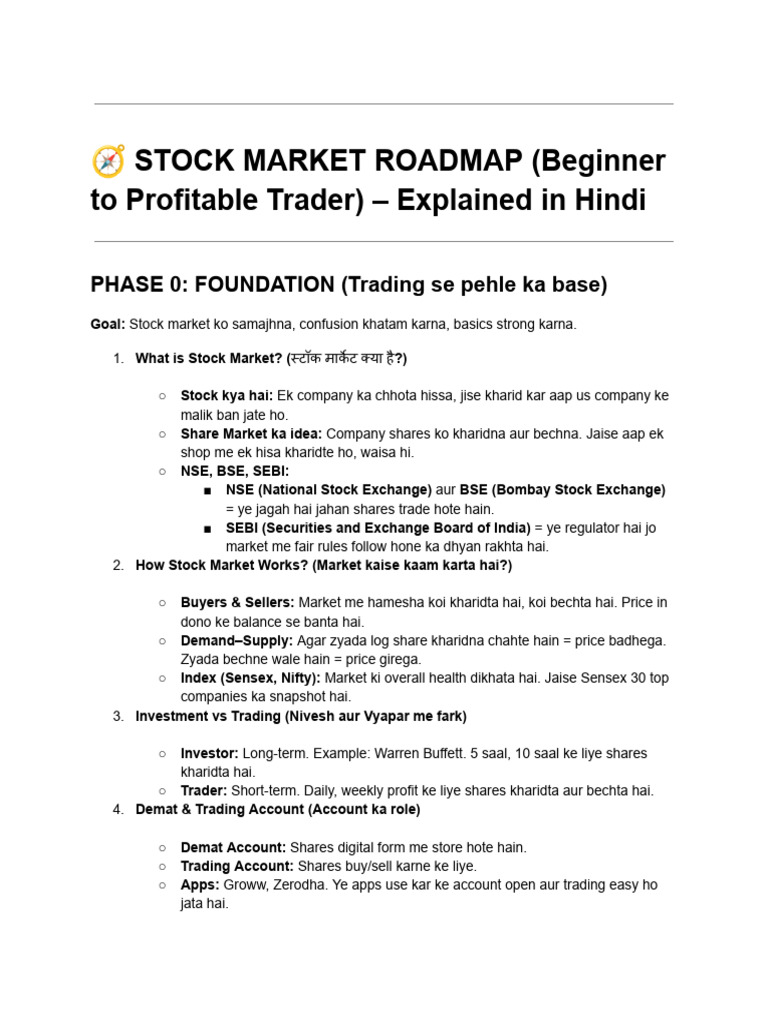 Stock Market Guide for Beginners in Hindi | PDF | Stocks | Technical ...
