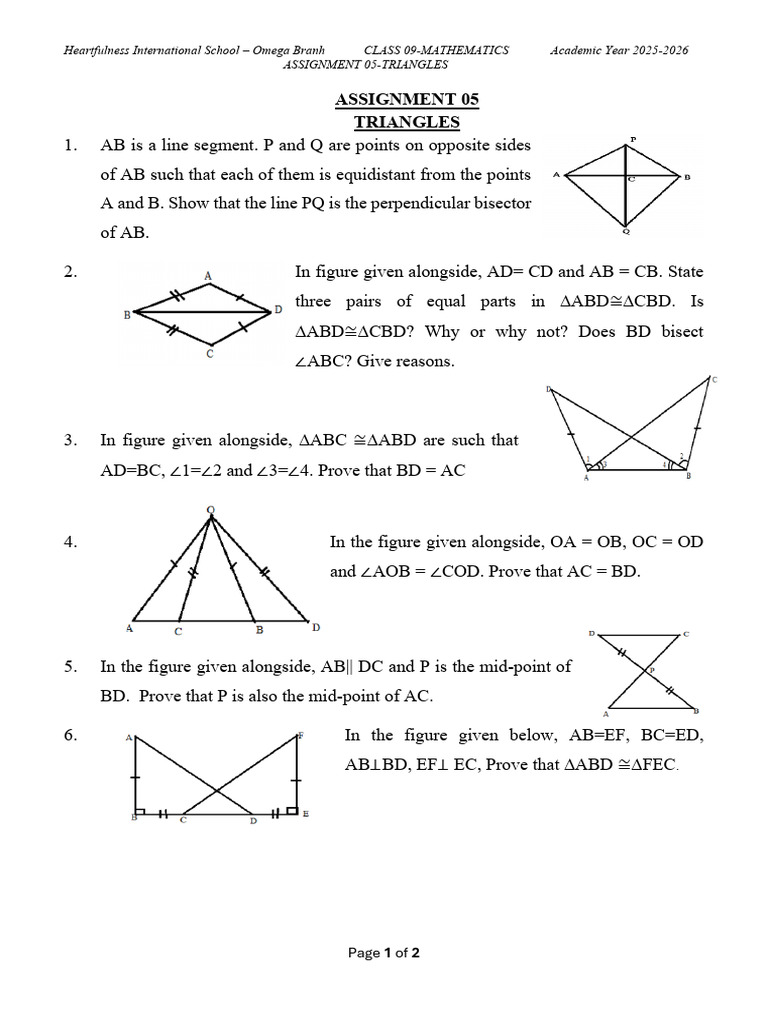 Class 09 Mathematics Assignment 05 Triangles 2025_2026 | PDF | Geometry ...
