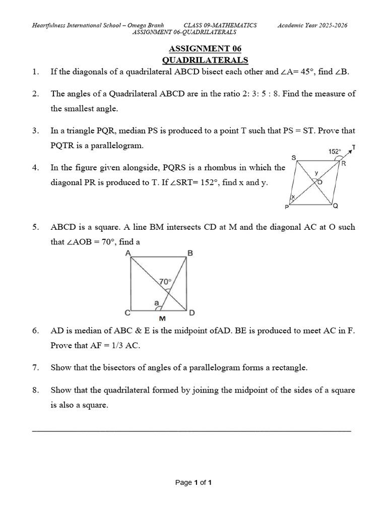 Class 09 Math Assignment: Quadrilaterals | PDF