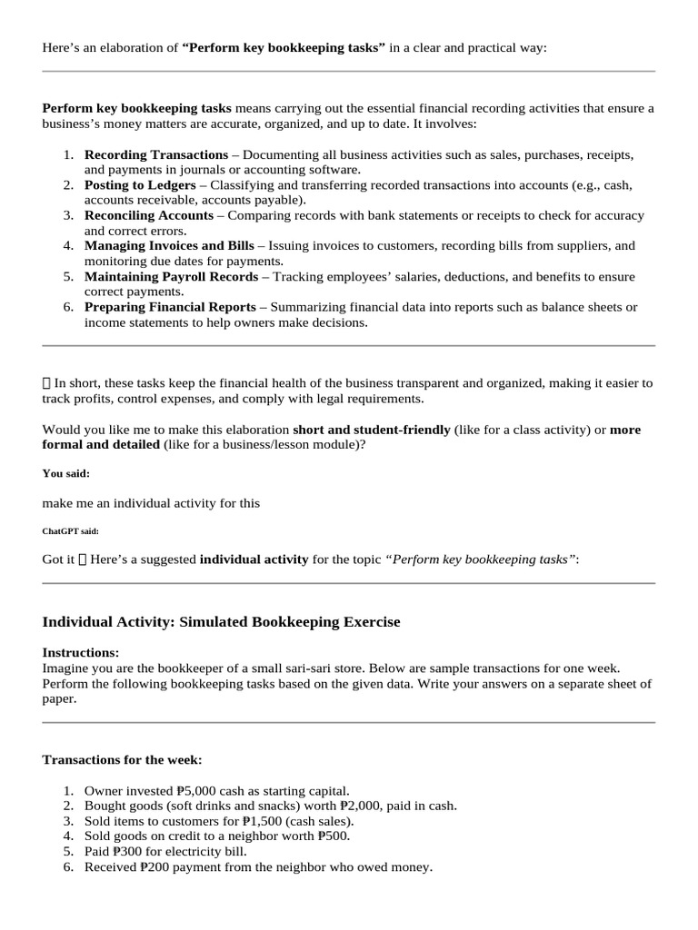 Essential Bookkeeping Tasks Explained | PDF | Debits And Credits ...