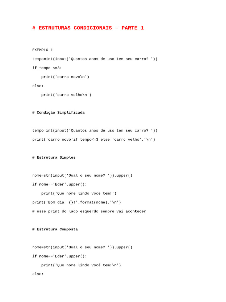 Estruturas Condicionais em Python | PDF