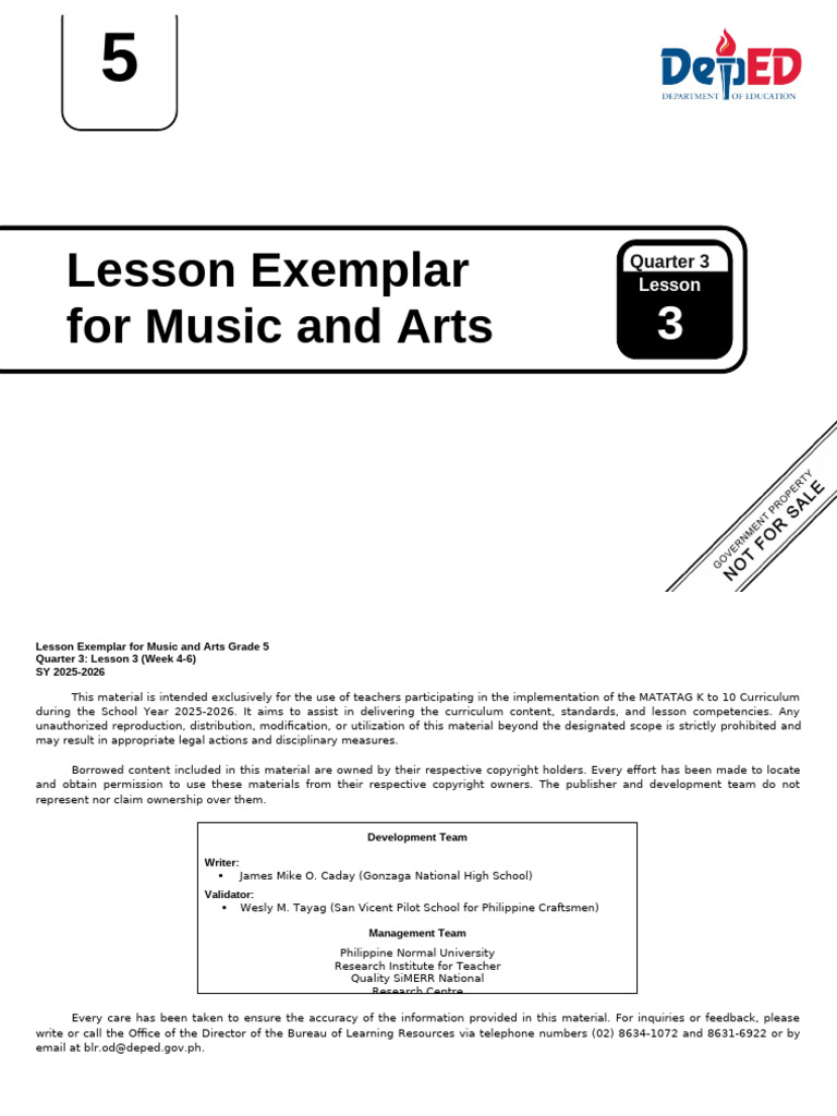 Q3 - LE - Music and Arts 5 - Lesson 3 - Week 4-6 | PDF | Dances | Teachers