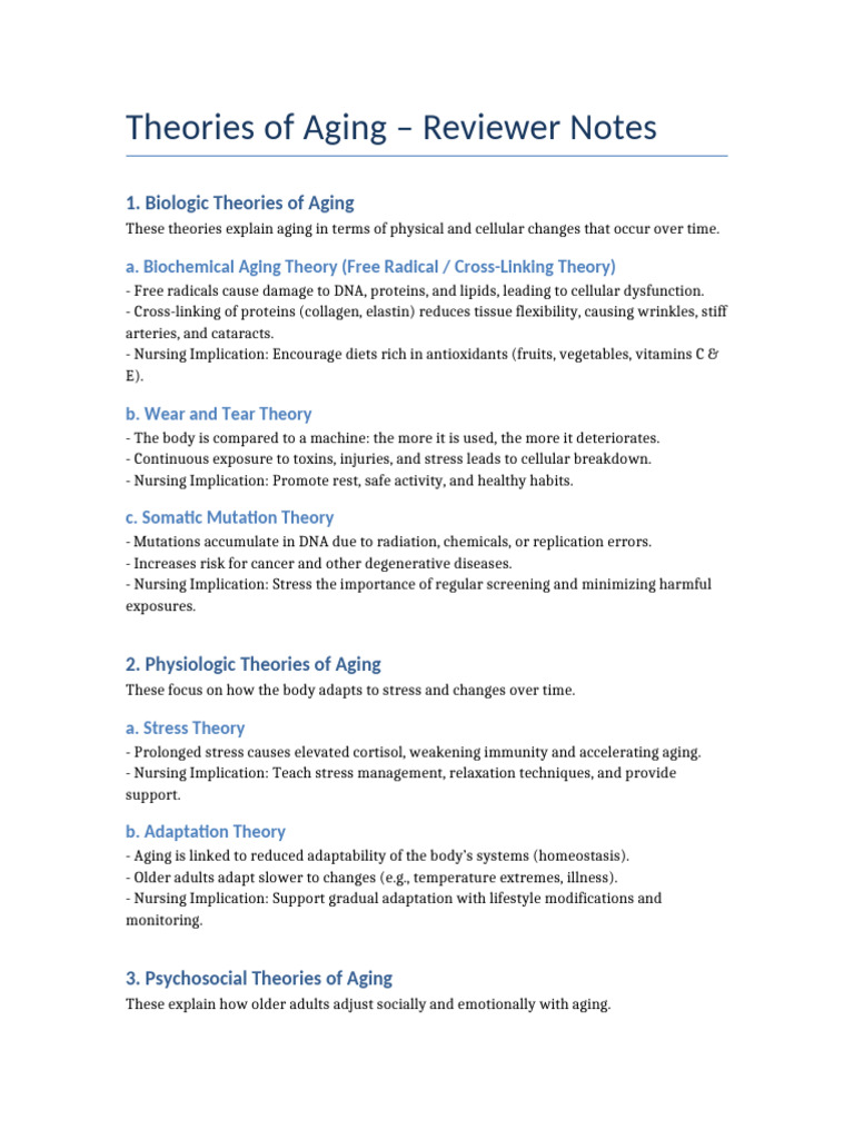 Theories of Aging: A Nursing Perspective | PDF | Senescence | Ageing