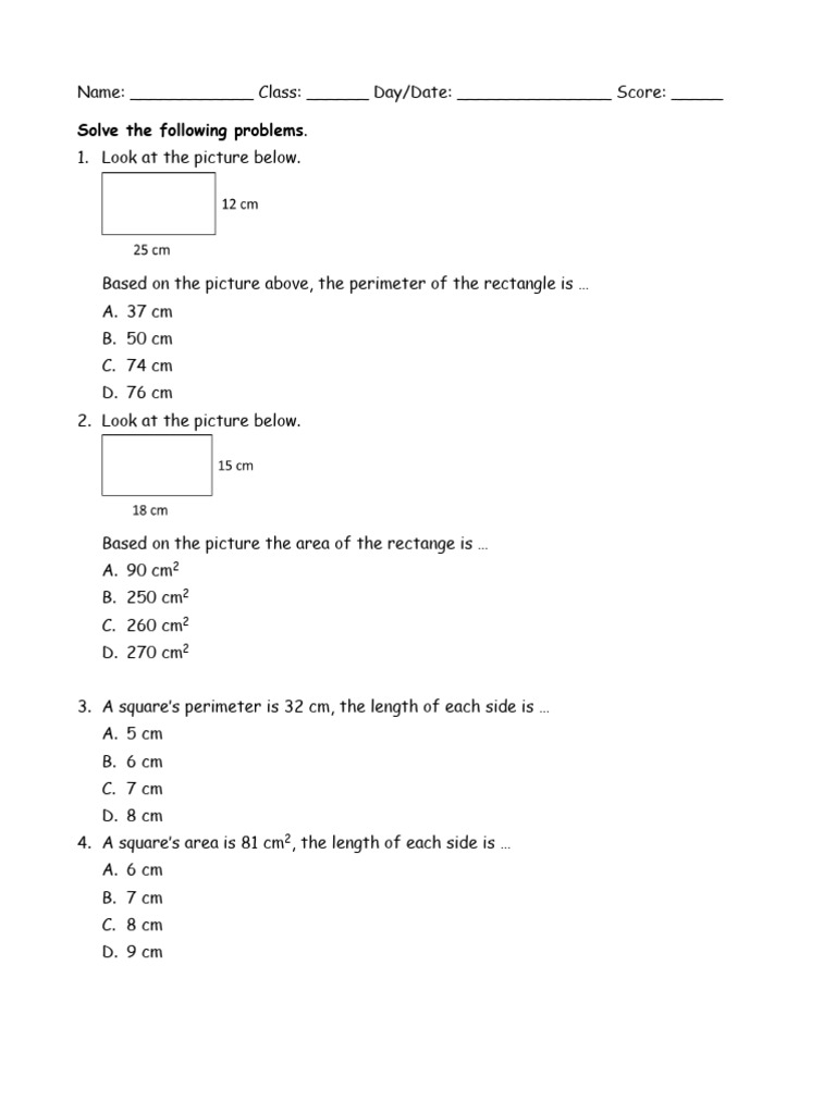 Geometry Problem Solving Worksheet | PDF | Area | Rectangle