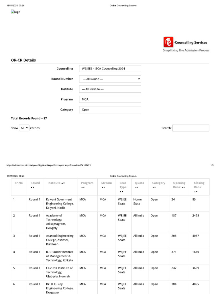 JECA 2024 College Lists | PDF