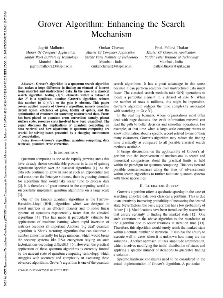 Grover's Algorithm for Efficient Search | PDF | Quantum Computing ...