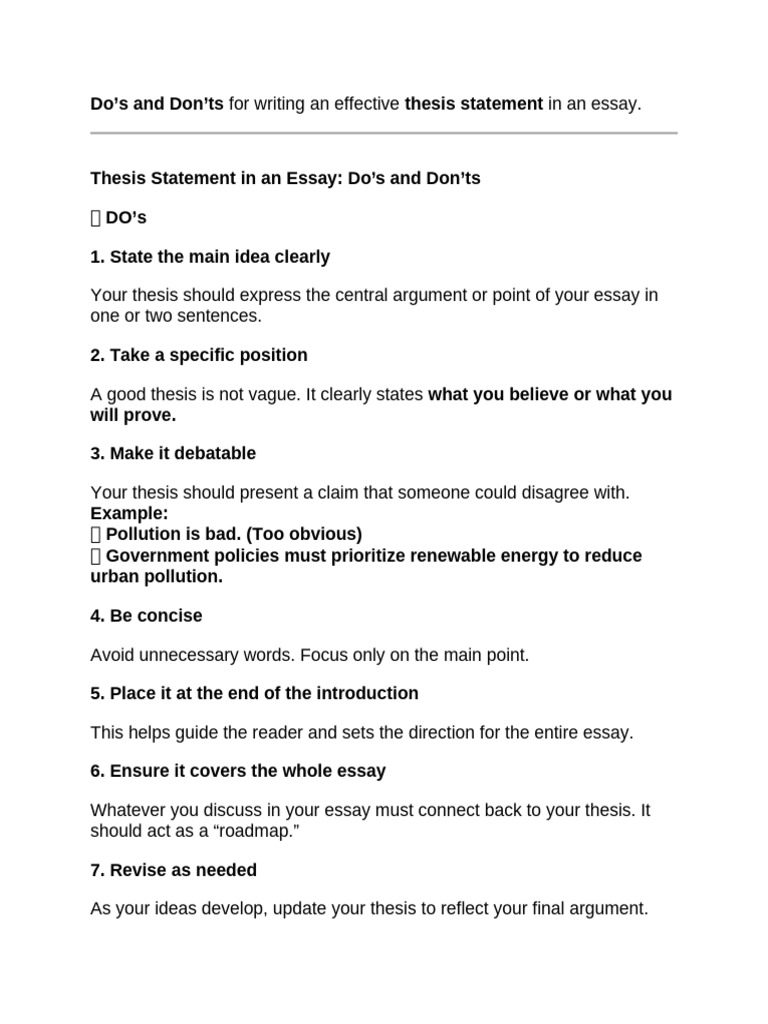 Thesis Statement Writing Tips | PDF