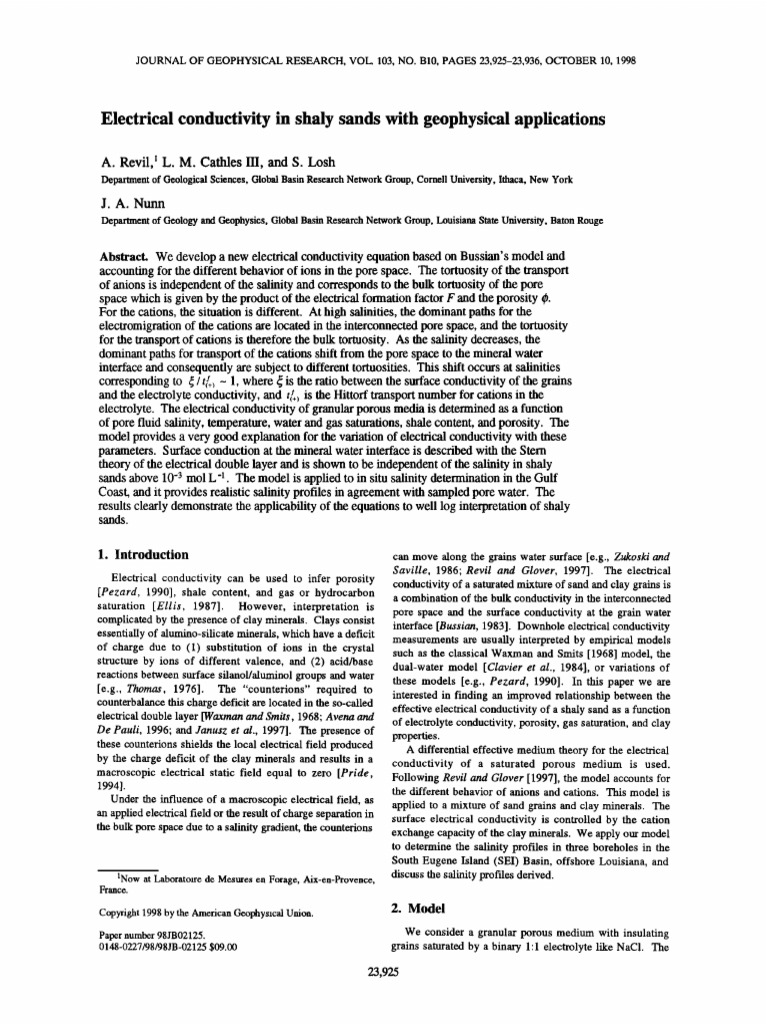 Electrical Conductivity in Shaly Sands | PDF | Porosity | Shale