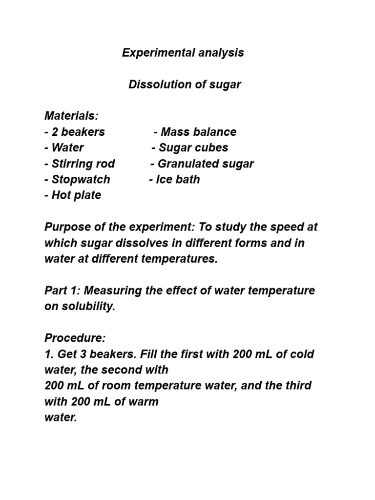 Sugar Dissolution Experiment Analysis | PDF | Water | Solubility