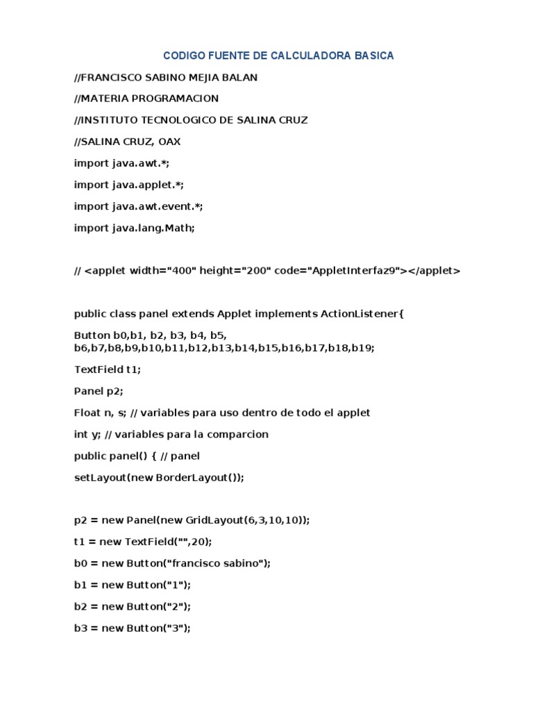 Código de Calculadora en Java | PDF