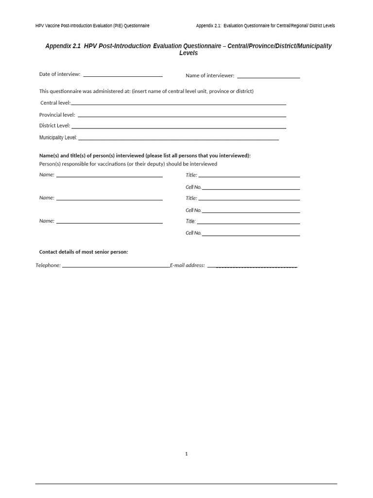 Appendix 2.1 HPV PIE Q-Narie - Cent - Reg - Dist | PDF | Cervical ...