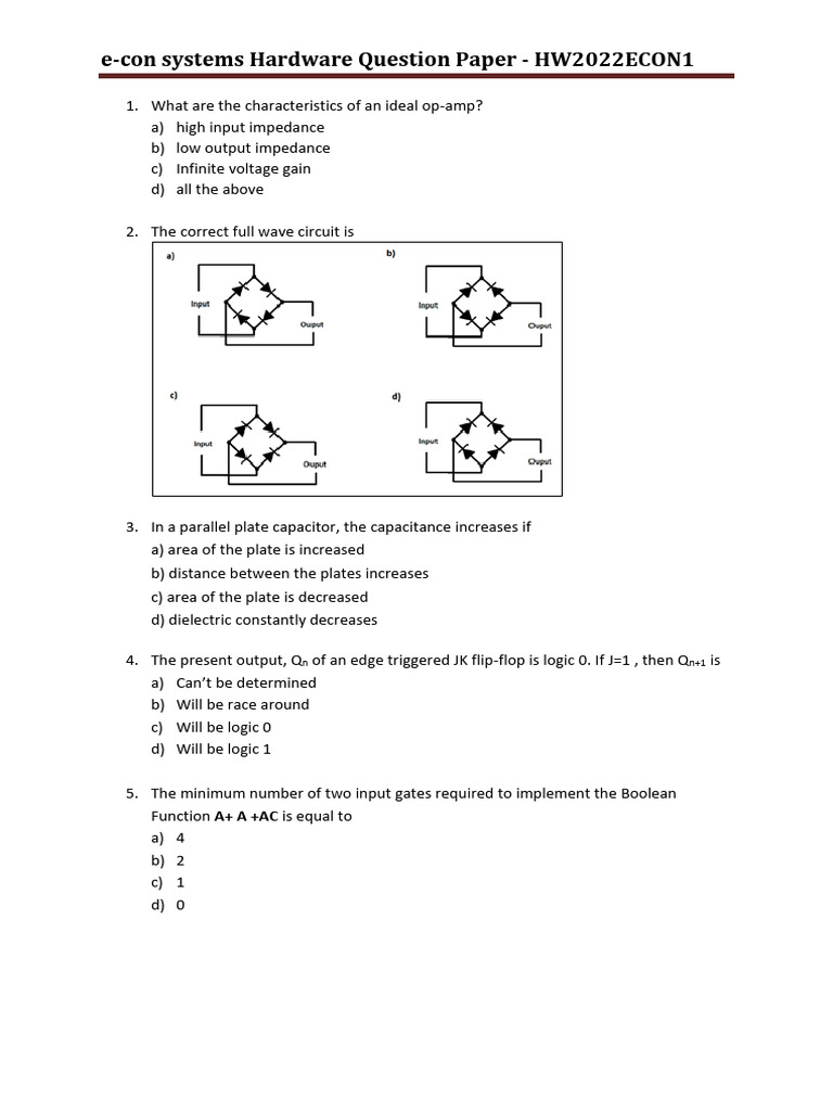 E-Con Systems Hardware Exam Questions | PDF | Logic Gate | Capacitor