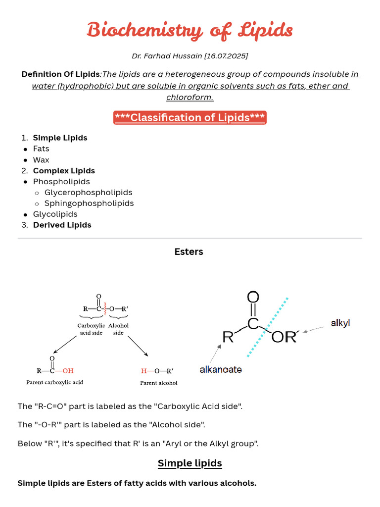 Biochemistry of Lipids-1 | PDF | Lipid | Fat