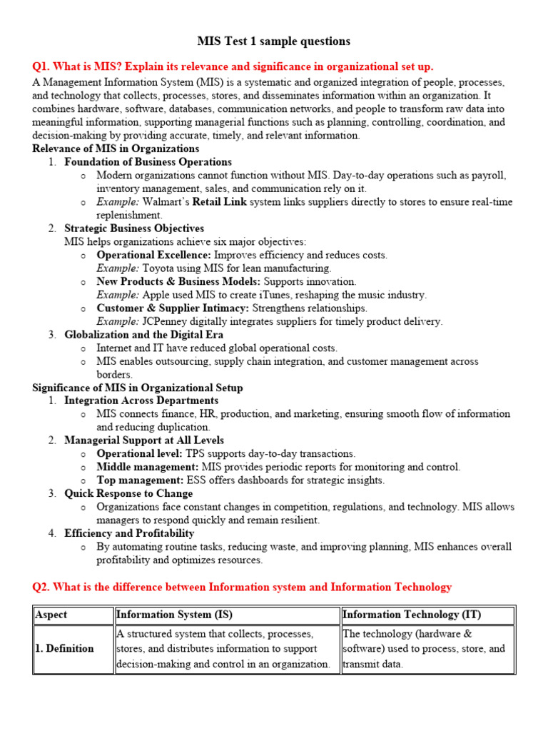 MIS Question Bank - Test 1 | PDF | Databases | Relational Database