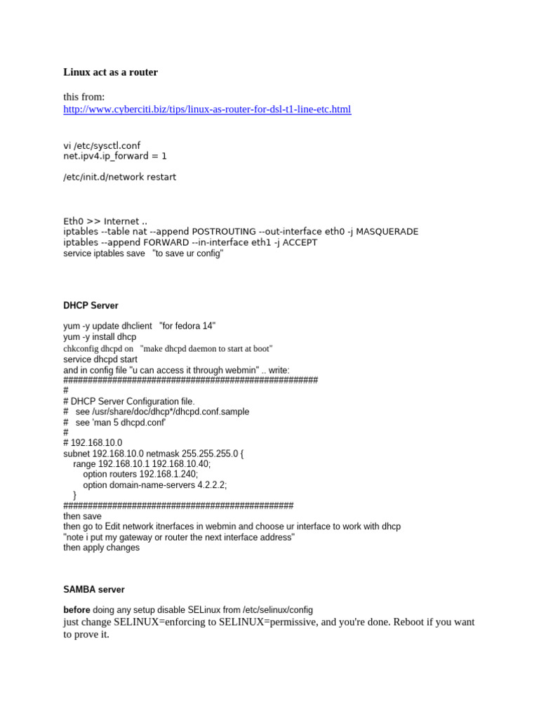 Linux Act As A Router DHCP SAMBA | PDF