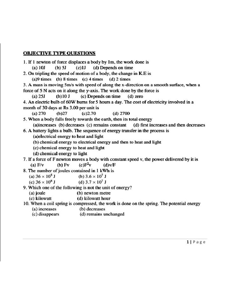 9th Physics Work and Energy | PDF