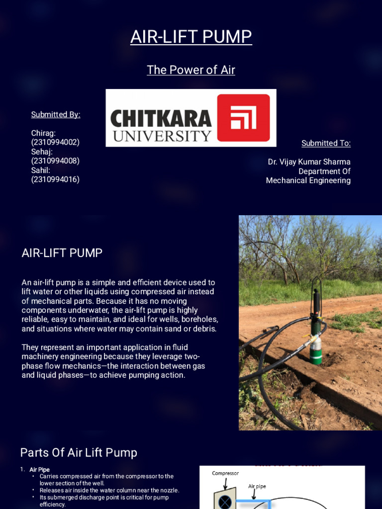 FM PPT- Air Lift Pump | PDF | Pump | Buoyancy
