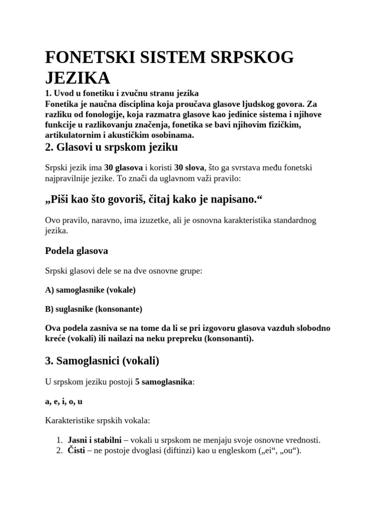 Fonetski Sistem Srpskog Jezika | PDF