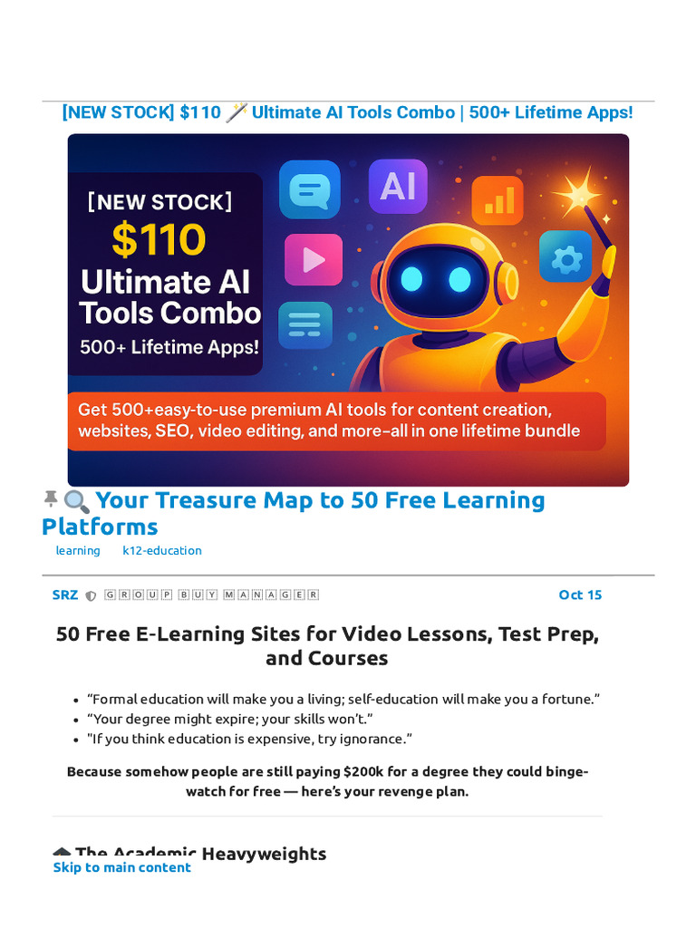 ? Your Treasure Map To 50 Free Learning Platforms - Tutorials & | PDF ...
