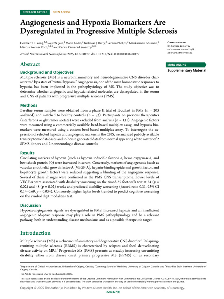 Yong Et Al 2025 Angiogenesis and Hypoxia Biomarkers Are Dysregulated in ...