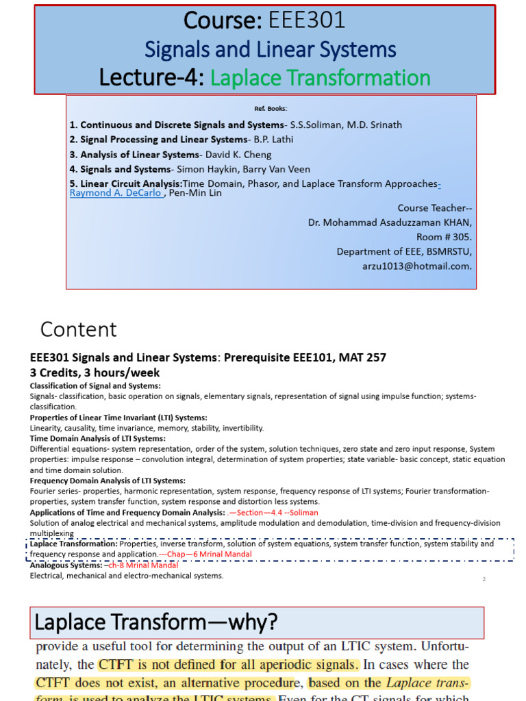 Laplace Transformation in Signals Systems | PDF | Laplace Transform ...