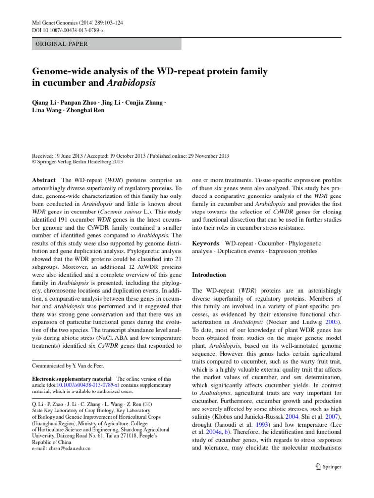 2014 - Genome Wide Analysis of The WD - Molecular Genetic & Genomics ...