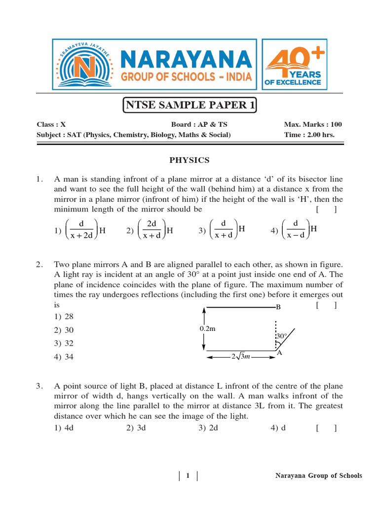 1 Ntse - Ap & Ts (Sat) - Sample Paper 1 - QP - Key | PDF | Epithelium ...