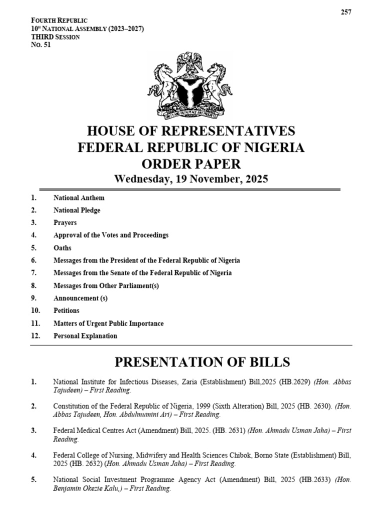 House of Representatives Plenary 19th Nov 2025 | PDF | Bill (Law ...