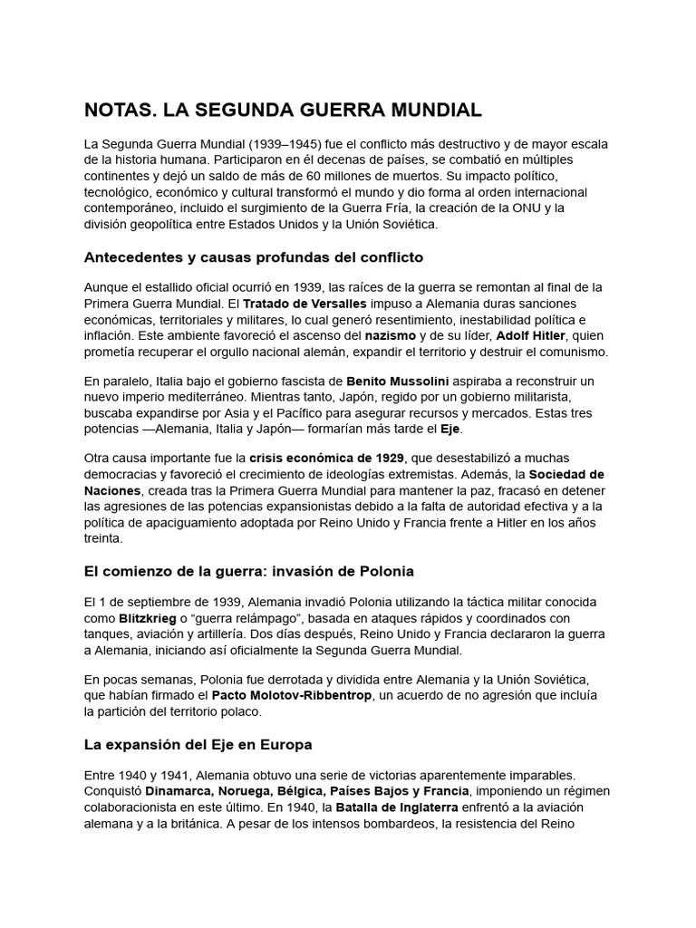 Causas y Consecuencias de la Segunda Guerra Mundial | PDF | Segunda ...