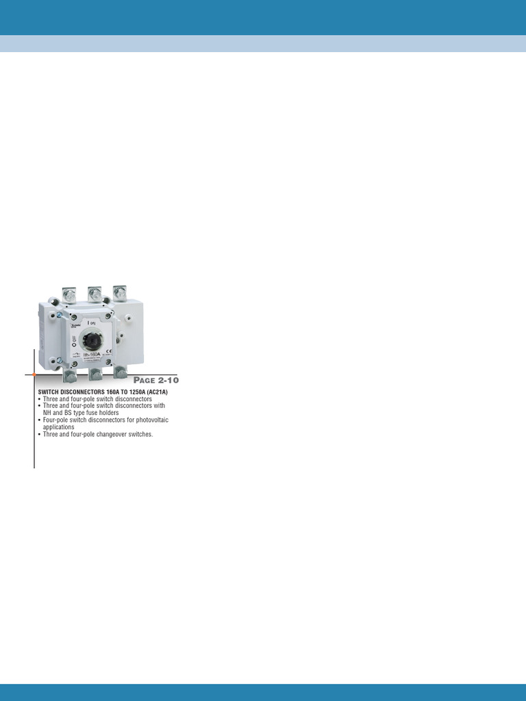 Switch Disconnectors 160A-1250A Guide | PDF | Fuse (Electrical) | Switch