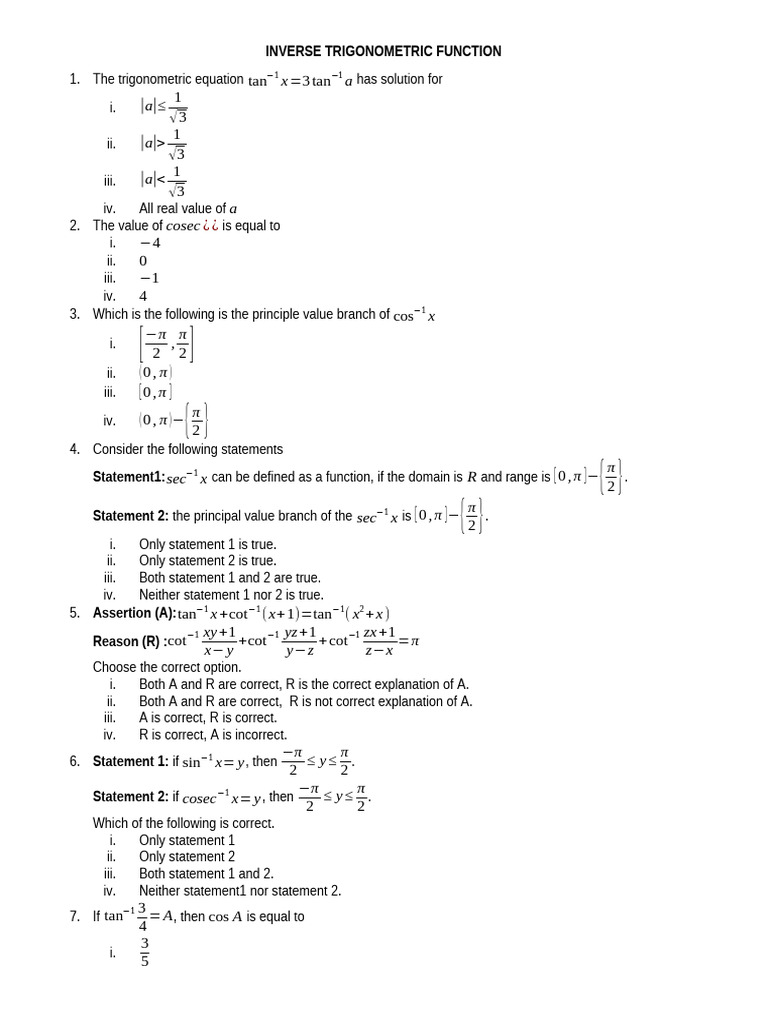 Inverse Trigonometric Function | PDF | Trigonometric Functions ...