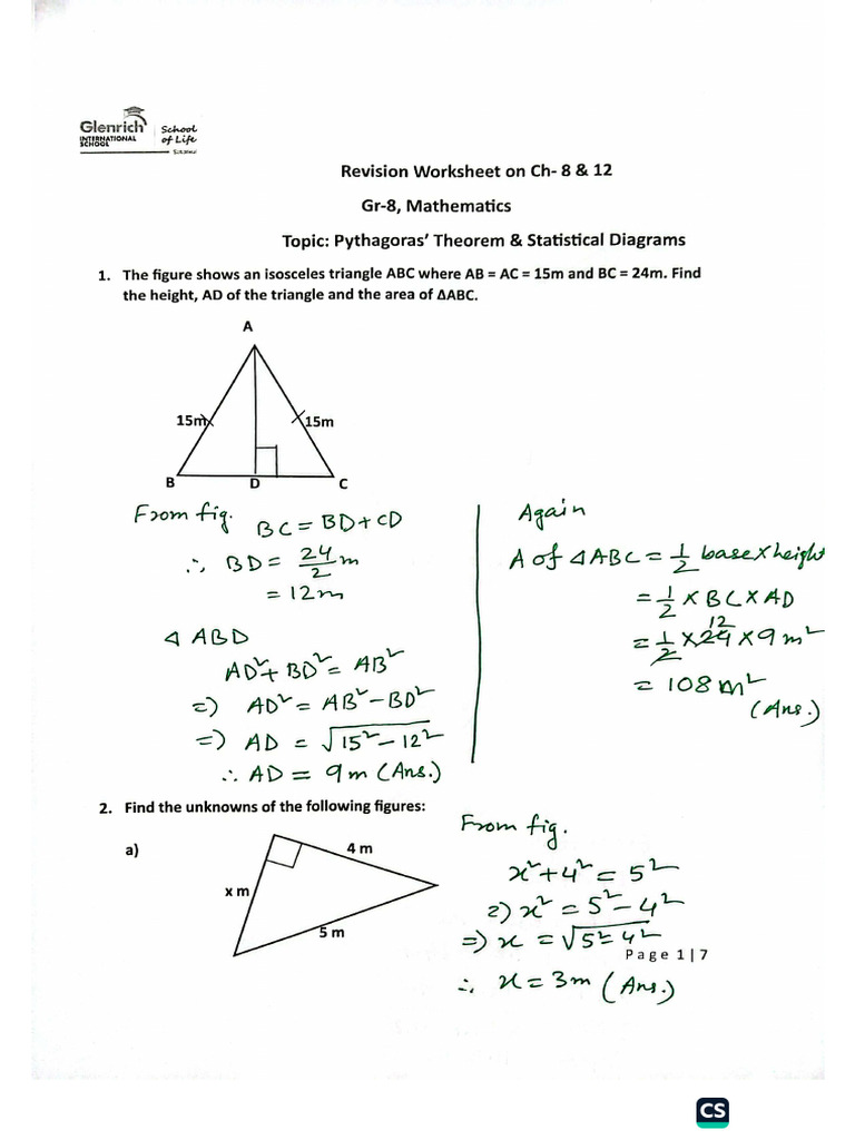 Answer Key of Revision Worksheet On CH - 8 & 12 | PDF