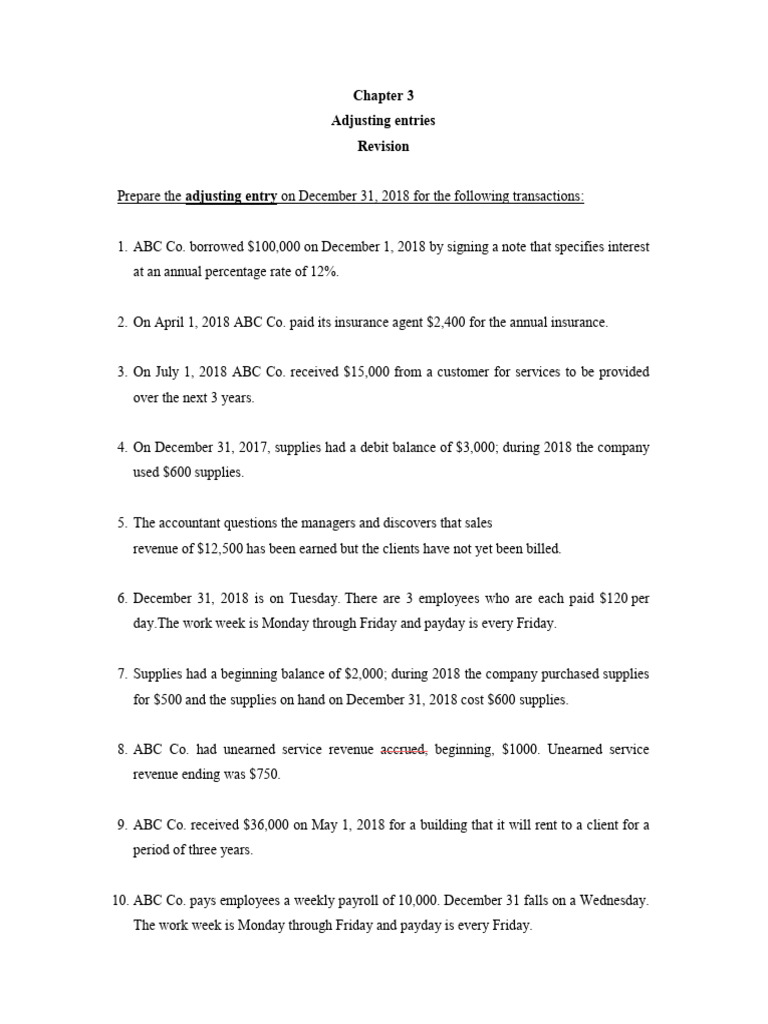 Adjusting Entries for ABC Co. 2018 | PDF | Expense | Debits And Credits