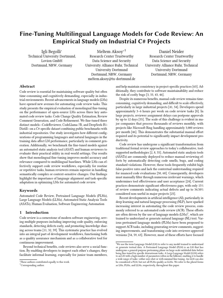 Fine-Tuning LMs for C# Code Review | PDF | Product Lifecycle | Software ...