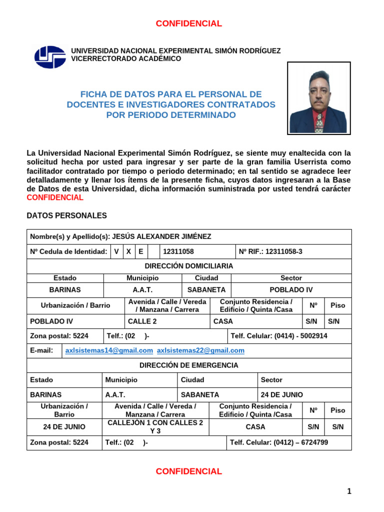 Ficha de Datos para Docentes Contratados | PDF | Universidad