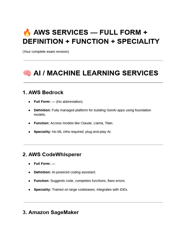 ? Aws Services - Full Form + Definition + Function + Speciality | PDF ...