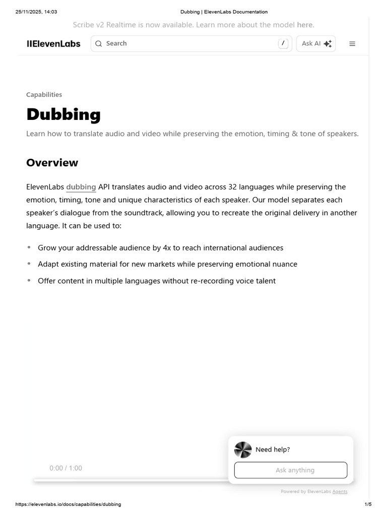 ElevenLabs Audio Dubbing API Guide | PDF | Human Communication | Computing