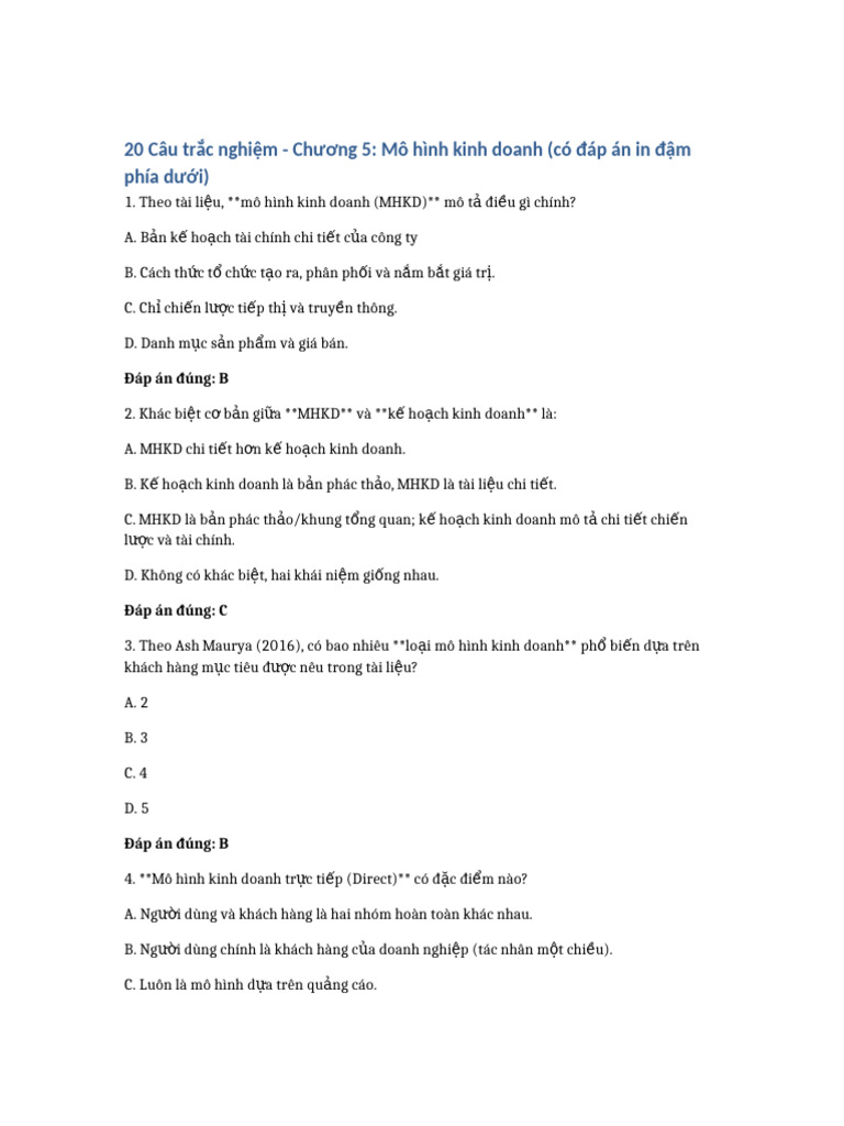 20 Cau Trac Nghiem Dap An Duoi | PDF