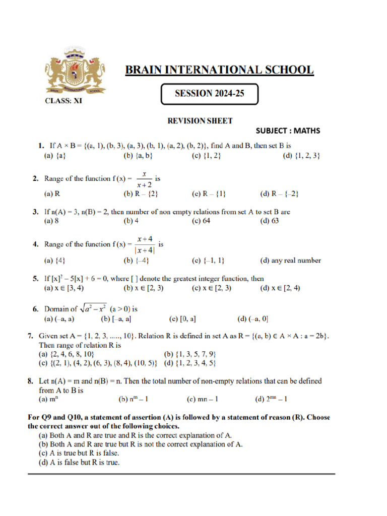 Math 11 Revision Sheet | PDF