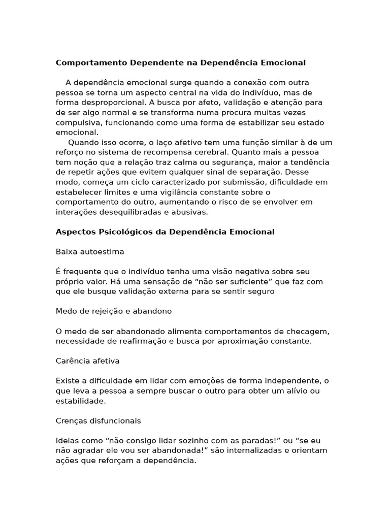 Comportamento Dependente Na Dependência Emocional | PDF | Emoções ...