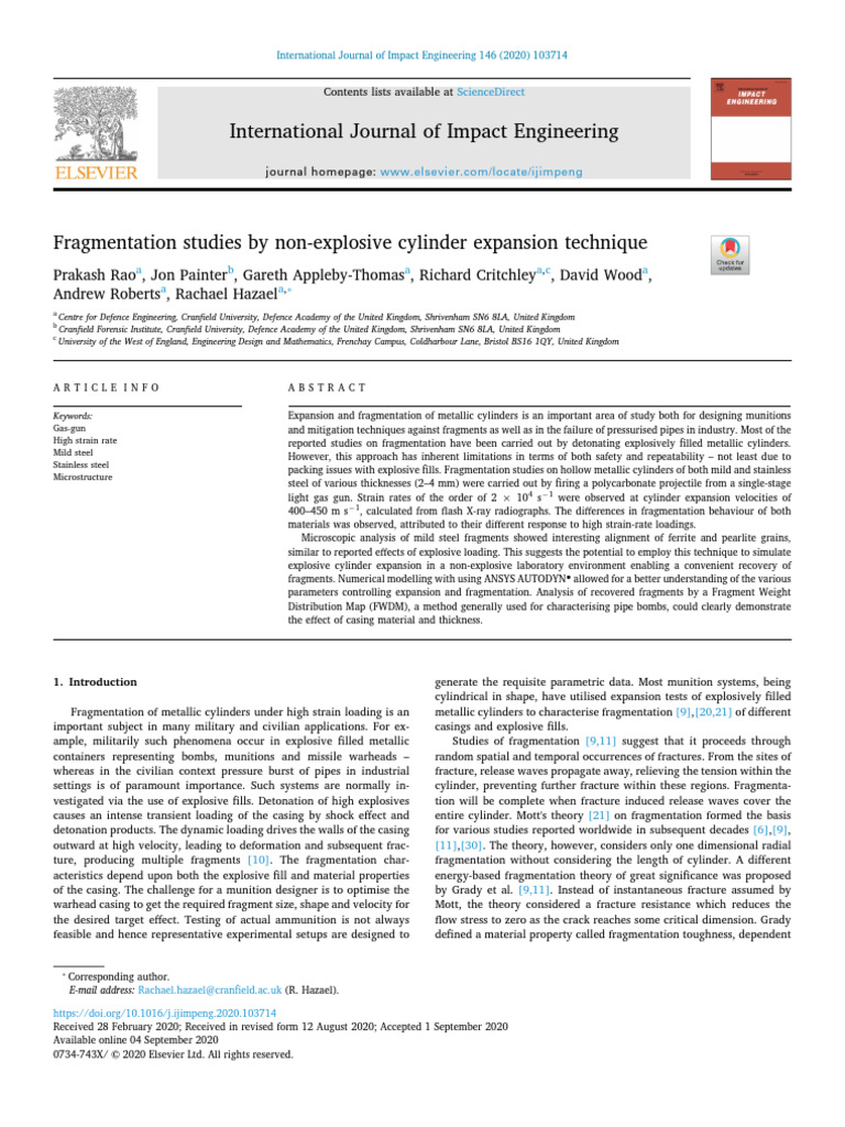 Non-Explosive Cylinder Fragmentation Study | PDF | Deformation ...