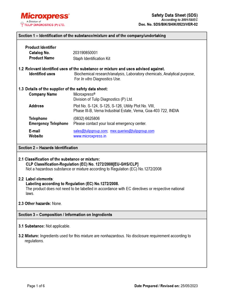 Staph Identification Kit Msds 60220240408.053903 | PDF | Personal ...