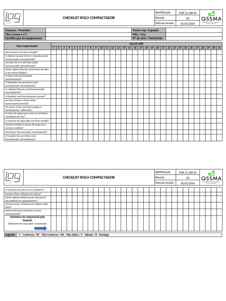 Checklist de Inspeção Rolo Compactador | PDF