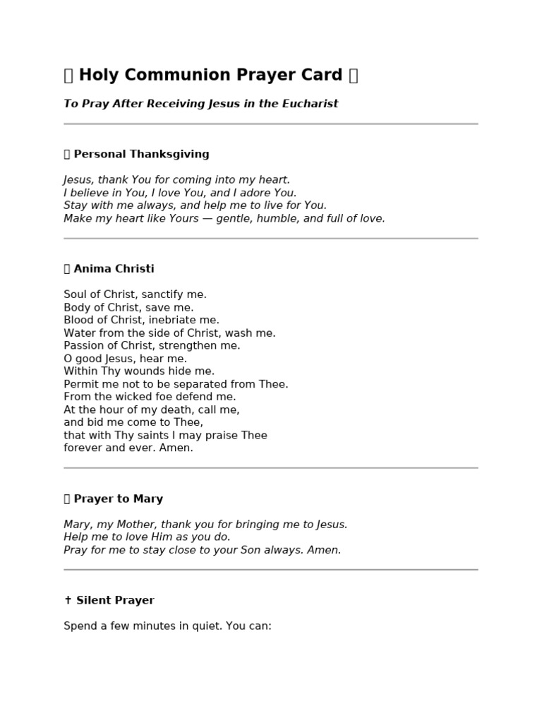 ? Holy Communion Prayer Card ? | PDF