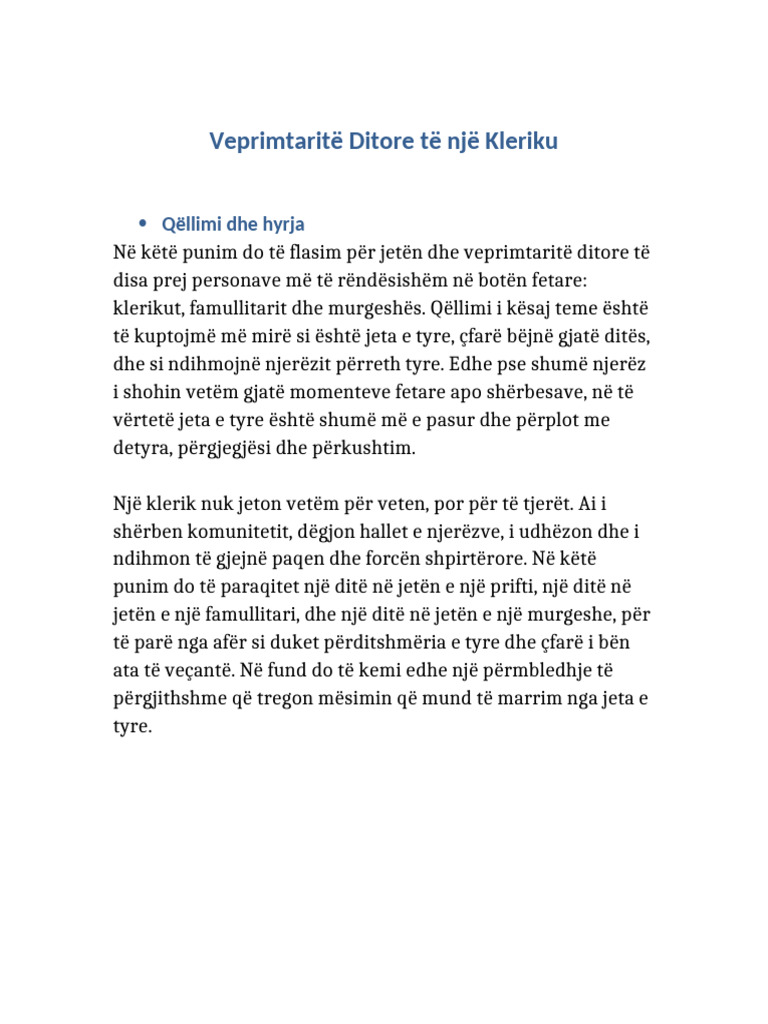 Veprimtarite Ditore Te Nje Kleriku | PDF