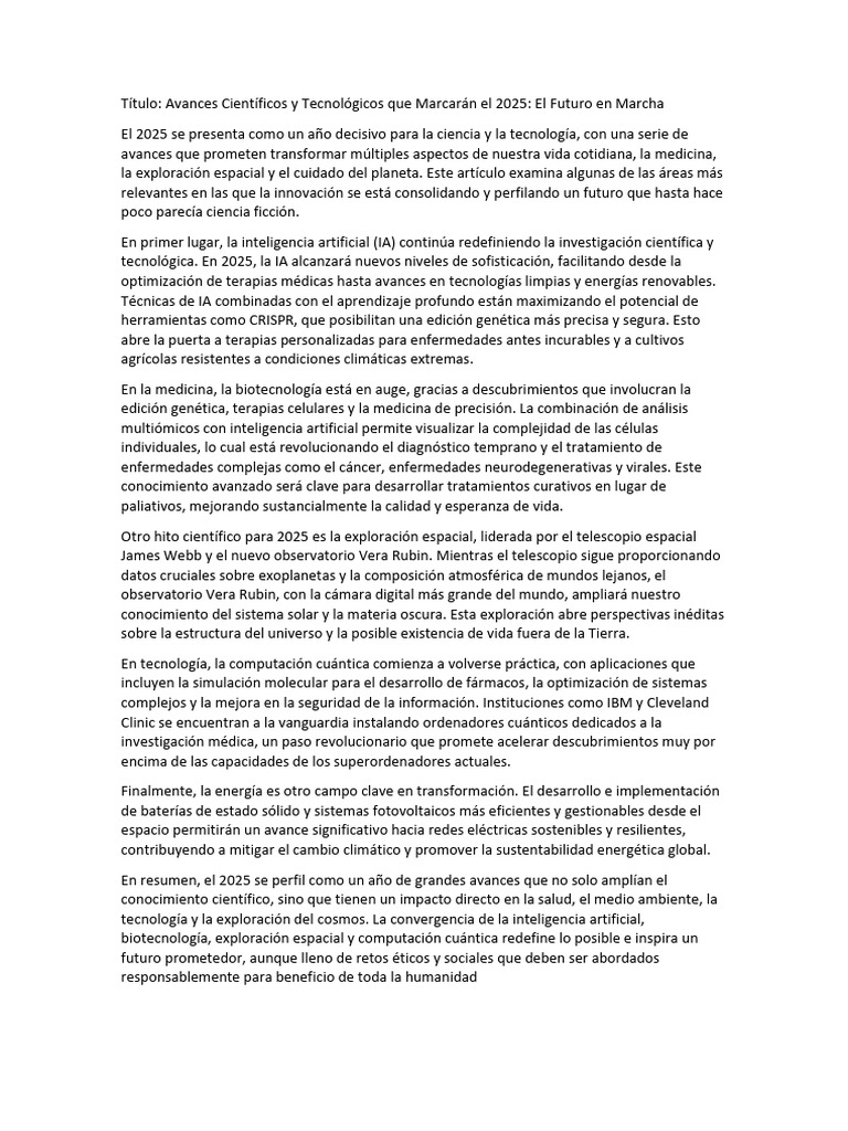 Avances Científicos Clave para 2025 | PDF | Inteligencia artificial ...