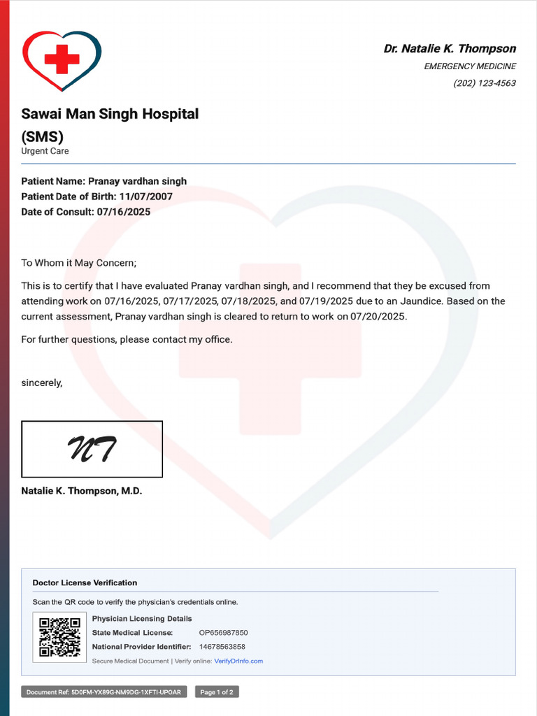 Doctor Note With Signature | PDF
