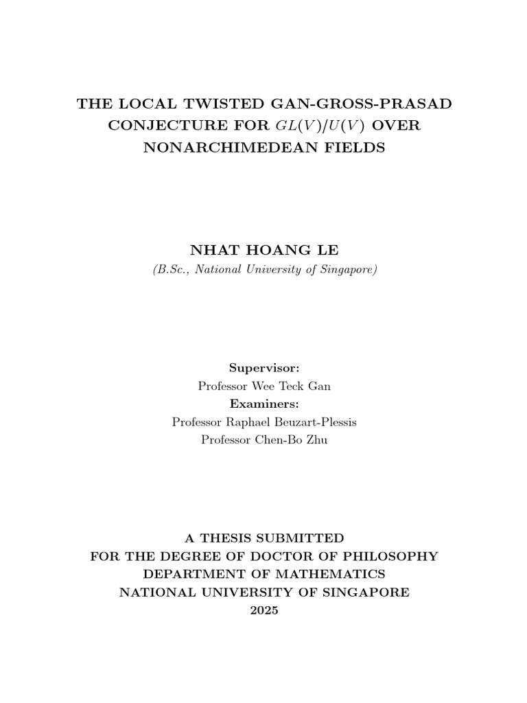 The Local Twisted Gan-Gross-Pr | PDF | Representation Theory | Group ...