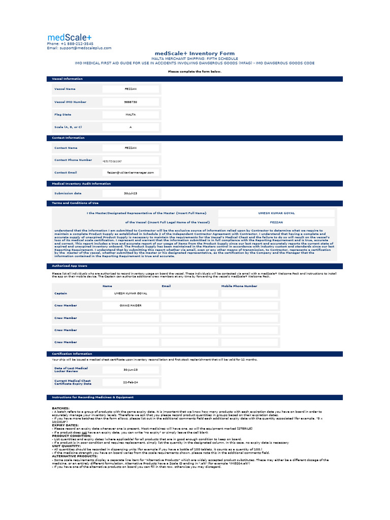 Malta Vessel Medical Inventory Form | PDF | Surgical Suture | Analgesic