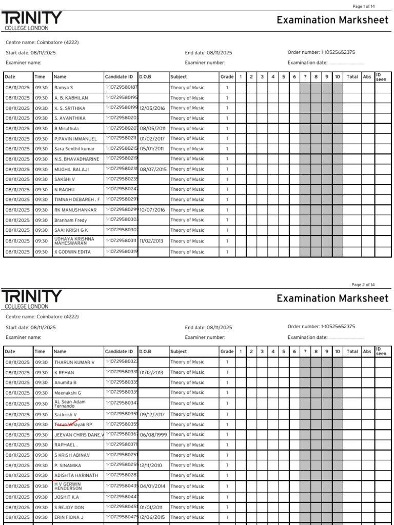 Non-Timetabled 1-10525652375 Grade Marksheet | PDF